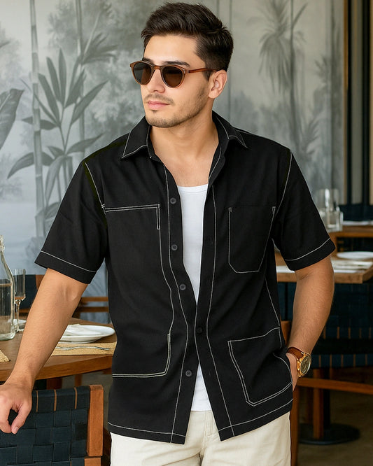 Men's Jet Black Oversized Shirt